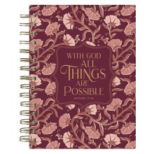 Journal Spiral-bound Pink Floral With God Matt. 19:26