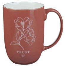Trust Coral Rose Floral Ceramic Coffee Mug - Proverbs 3:5
