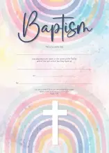 Baptism Certificate - Cross with Rainbow (Child) - 10 pack