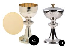 Nickel Plated Chalice with Gold Plated Inside, Paten & Ciborium
