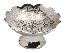 Nickel Plated Incense Bowl with Flower Design D 6 cm