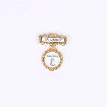 Badge Fancy Round Jr. Usher Praying Hands Welcome Pin