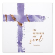 Wall Plaque-He Restores My Soul-Lavender (5" Sq.)