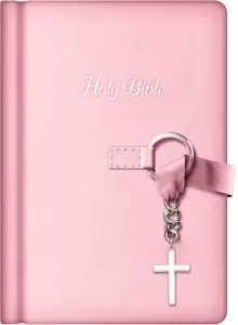 NKJV Simply Charming Bible, Pink, Imitation Leather, Full-Bible Text, Presentation Page, Gilt Edges, Ribbon Fasten, Silver Cross Charm, Girls Gift Bible