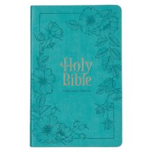 KJV Holy Bible, Standard Size Faux Leather Red Letter Edition - Thumb Index & Ribbon Marker, King James Version, Teal Floral Zipper Closure