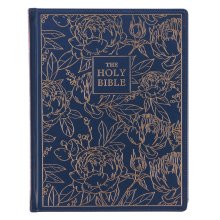 KJV Large Print Note-Taking Bible-Navy Blue Floral Faux Leather Hardcover
