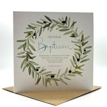 Baptism Olive Wreath Single Card
