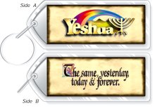 "Menorah Keyring - Yeshua, The Same Yesterday ..."
