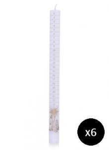 Advent Candle White Printed with Gold (Pack of 6)