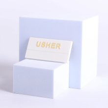 Badge Usher White Plastic / Gold Letters Pack of 24