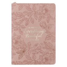 Everything Beautiful Blush Floral Faux Leather Journal with Zipper Closure - Ecclesiastes 3:11
