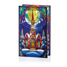 21 x 13cm B-O Lit Church with Star Stained Glass Table Top with 25 Warm White LED  Double Sided
