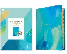 NLT Courage For Life Study Bible for Women, Filament Enabled (LeatherLike, Brushed Aqua Blue, Indexed, Red Letter)
