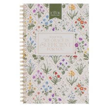 Notebook Spiral Cream Floral My Grace Is Sufficient 2 Cor. 12:9