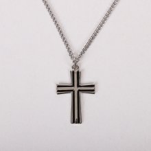 18" Sterling Silver Cross Necklace with Black Inlay