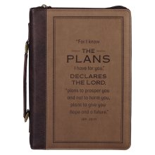 The Plans Cocoa Brown and Taupe Faux Leather Classic Bible Cover - Jeremiah 29:11