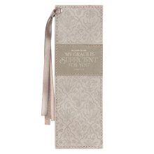 Bookmark Faux Leather Taupe My Grace Is Sufficient For You 2 Cor. 12:9