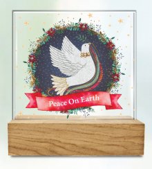 Peace On Earth Glass Plaque with Wood Base
