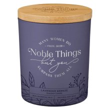 Glass Candle w/Bamboo Lid Blue Noble Things Prov. 31:29