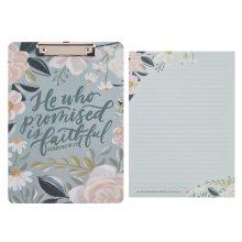 Clipboard w/Pad Blue Floral He Who Promised is Faithful Heb. 10:23