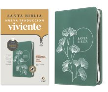Biblia de referencia en la columna central NTV, letra grande de zíper con Filament (SentiPiel, Verde, Índice, Letra Roja)