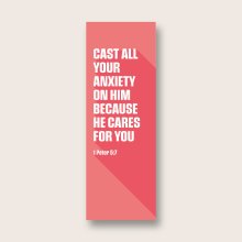 Pack of 30 Christian bookmarks. All same design. Cast all your anxiety on Him