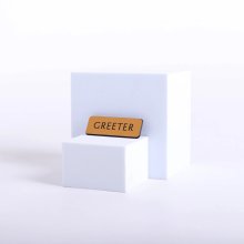 Badge Engraved Contemporary Greeter Gold Pin