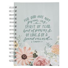 Journal Spiral-bound Blue Floral For God Has Not Given Us A Spirit of Fear 1 Tim. 1:17