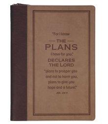 The Plans Cocoa Brown and Taupe Faux Leather Executive Padfolio - Jeremiah 29:11