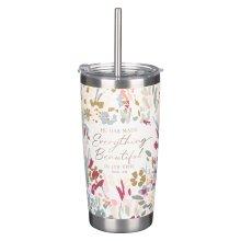 Tumbler w/straw SS Floral Everything Beautiful Ecc. 3:11