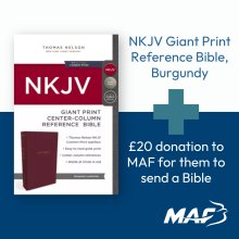 NKJV Giant Print Reference Bible, Burgundy and MAF Bible Donation