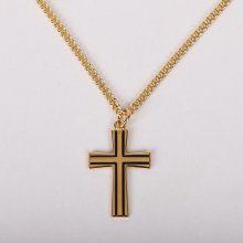 24" Gold Over Sterling Silver Cross With Black Detail Necklace