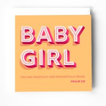 Baby girl greeting card with bible verse on cover
