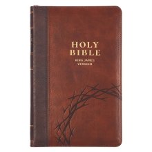 Crown of Thorns Two-tone Brown Faux Leather King James Version Deluxe Gift Bible with Thumb Index and Zipper Closure