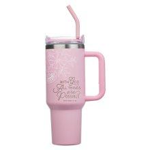 Tumbler SS Pink With God All Things Matt. 19:26