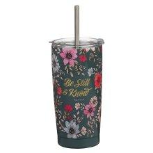 Tumbler SS Teal Floral Be Still & Know Ps. 46:10