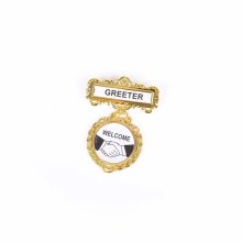 Badge Fancy Round Greeter Shaking Hands Pin