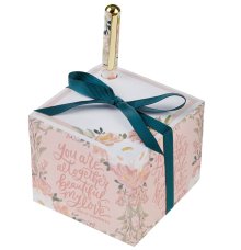 You Are Altogether Beautiful Pink Floral Note Block with Pen Set - Song of Solomon 4:7