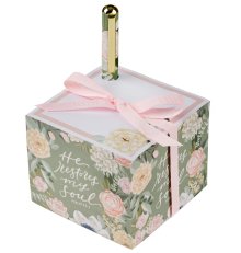 He Restores My Soul Green Floral Note Block and Pen Set - Psalm 23:3