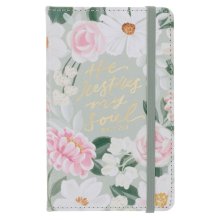 He Restores My Soul Green Floral Faux Leather Hardcover Notebook with Elastic Closure - Psalm 23:3