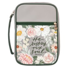 Bible Cover Fashion Green Floral Printed He Restores My Soul Ps. 23:3
