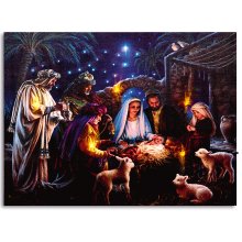 30 x 40cm Lit Battery Operated Nativity Scene Canvas