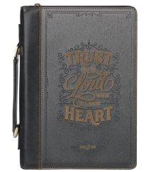 Trust in the Lord Black and Gray Faux Leather Fashion Bible Cover - Proverbs 3:5