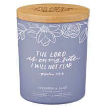 Glass Candle w/Bamboo Lid Purple No Fear Ps. 118:6