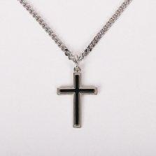 24" Sterling Silver Cross Necklace with Black Inlay