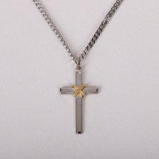 24" Sterling Silver Cross Necklace with Gold Rope Design