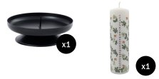 20cm Holly and Ivy Pillar Advent Candle & Pillar Candle Holder