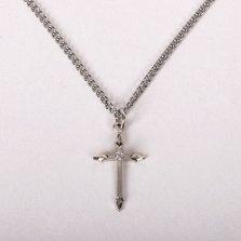 16-18" Platinum Plated Brass Chain with Sterling Silver Cross Stone Necklace