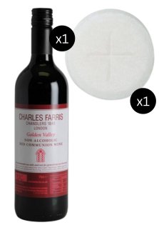 500 Peoples (1 1/8") Communion Wafers & Non-Alcoholic Communion Wine - Charles Farris - Single Bottle