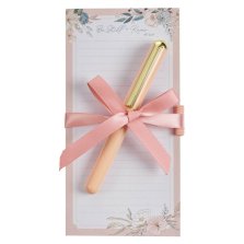 Magnetic Shopping List with Pen Be Still Pink & Blue Floral